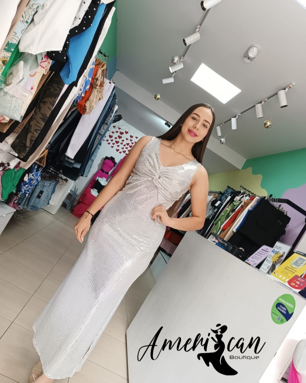 Vestido brillos pop plateado 